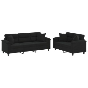 vidaXL 2-tlg. Sofagarnitur mit Kissen Schwarz Mikrofasergewebe
