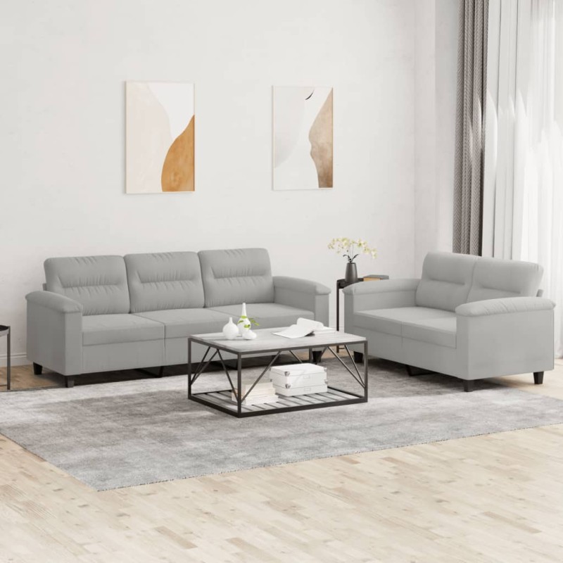 vidaXL 2-tlg. Sofagarnitur mit Kissen Hellgrau Mikrofasergewebe vidaXL 2-tlg. Sofagarnitur mit Kissen Hellgrau Mikrofasergewebe