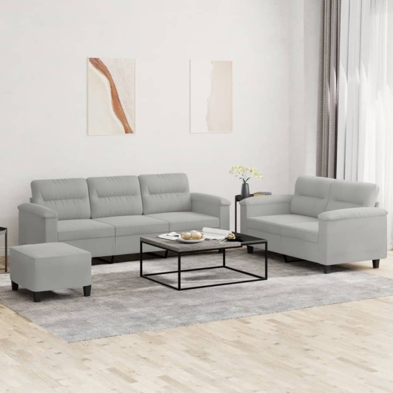 vidaXL 3-tlg. Sofagarnitur mit Kissen Hellgrau Mikrofasergewebe vidaXL 3-tlg. Sofagarnitur mit Kissen Hellgrau Mikrofasergewebe