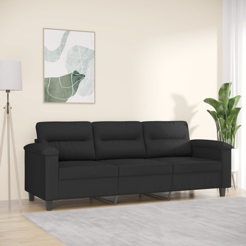 vidaXL 3-Sitzer-Sofa Schwarz 180 cm Mikrofasergewebe vidaXL 3-Sitzer-Sofa Schwarz 180 cm Mikrofasergewebe
