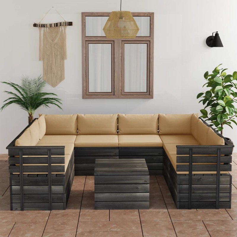 vidaXL 9-tlg. Garten-Sofagarnitur aus Paletten mit Kissen Kiefernholz vidaXL 9-tlg. Garten-Sofagarnitur aus Paletten mit Kissen Kiefernholz