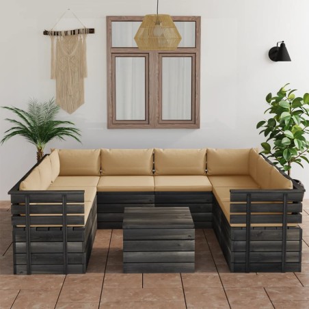 vidaXL 9-tlg. Garten-Sofagarnitur aus Paletten mit Kissen Kiefernholz