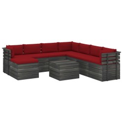 vidaXL 9-tlg. Garten-Sofagarnitur aus Paletten mit Kissen Kiefernholz