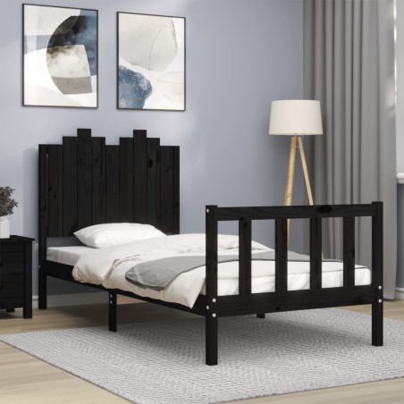 vidaXL Massivholzbett mit Kopfteil Schwarz 90x190 cm