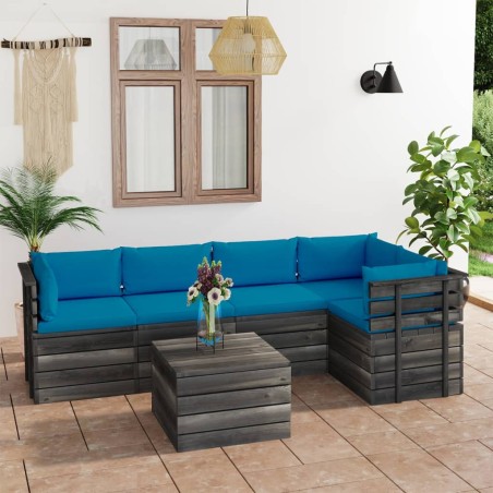 vidaXL 6-tlg. Garten-Sofagarnitur aus Paletten mit Kissen Kiefernholz