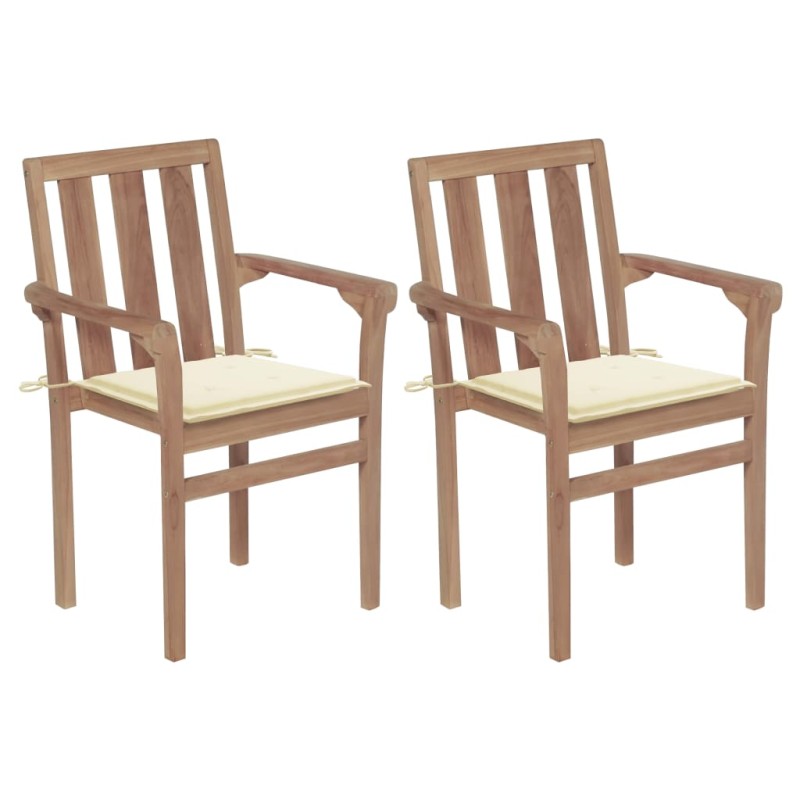 Gartenstühle 2 Stk. mit Cremeweißen Kissen Teak Massivholz Gartenstühle 2 Stk. mit Cremeweißen Kissen Teak Massivholz