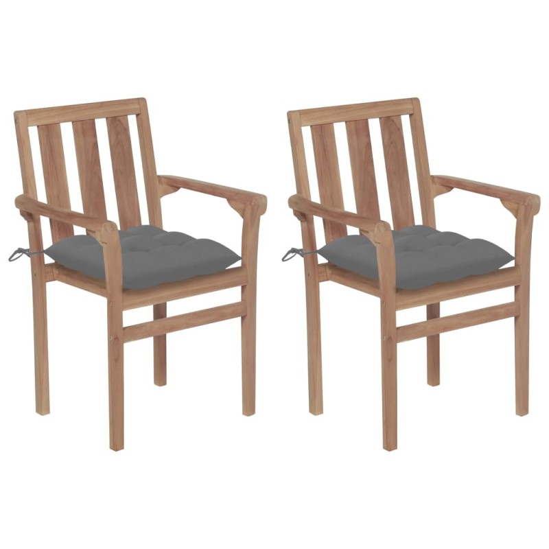 Gartenstühle 2 Stk. mit Grauen Kissen Massivholz Teak Gartenstühle 2 Stk. mit Grauen Kissen Massivholz Teak