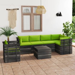 vidaXL 7-tlg. Garten-Sofagarnitur aus Paletten mit Kissen Kiefernholz