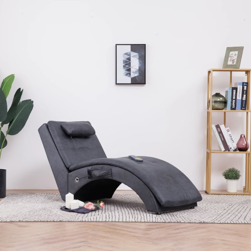 vidaXL Massage Chaiselongue mit Kissen Grau Wildleder-Optik vidaXL Massage Chaiselongue mit Kissen Grau Wildleder-Optik