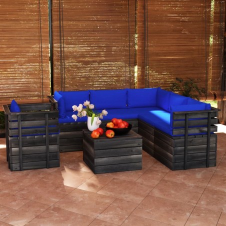 7-tlg. Garten-Sofagarnitur aus Paletten mit Kissen Kiefernholz