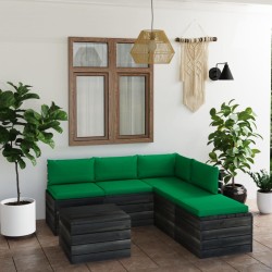 6-tlg. Garten-Sofagarnitur aus Paletten mit Kissen Kiefernholz