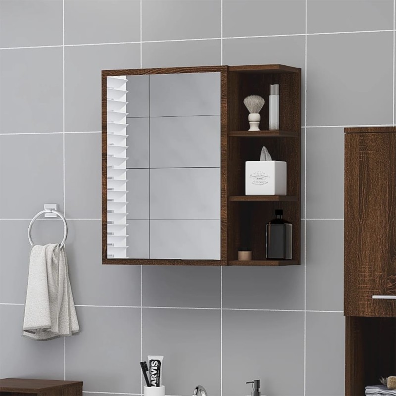 vidaXL Bad-Spiegelschrank Braun Eiche 62,5x20,5x64 cm Holzwerkstoff vidaXL Bad-Spiegelschrank Braun Eiche 62,5x20,5x64 cm Holzwerkstoff