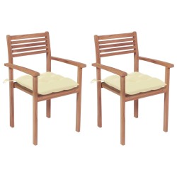 Gartenstühle 2 Stk. mit Cremeweißen Kissen Massivholz Teak