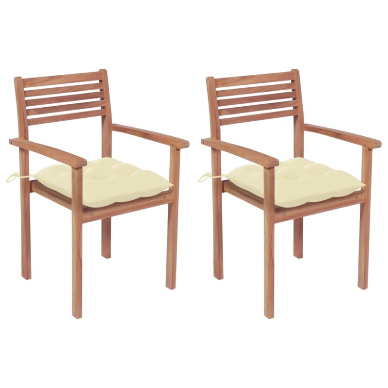 Gartenstühle 2 Stk. mit Cremeweißen Kissen Massivholz Teak Gartenstühle 2 Stk. mit Cremeweißen Kissen Massivholz Teak