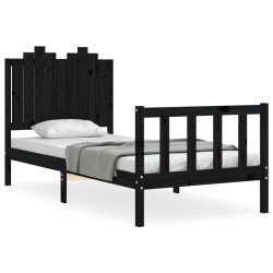 vidaXL Massivholzbett mit Kopfteil Schwarz 90x190 cm