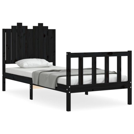 vidaXL Massivholzbett mit Kopfteil Schwarz 90x190 cm