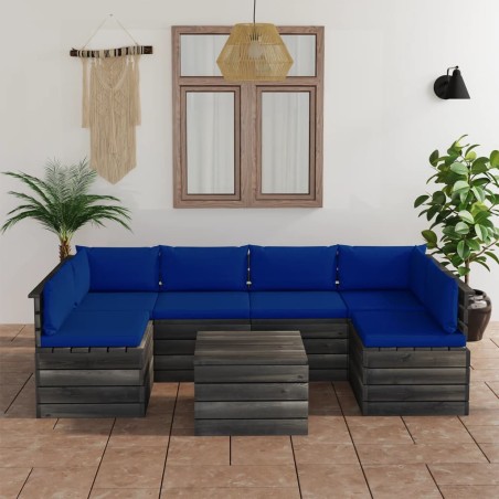 vidaXL 7-tlg. Garten-Sofagarnitur aus Paletten mit Kissen Kiefernholz