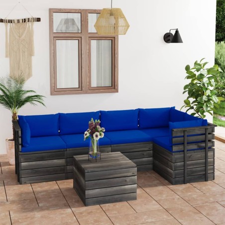 6-tlg. Garten-Sofagarnitur aus Paletten mit Kissen Kiefernholz