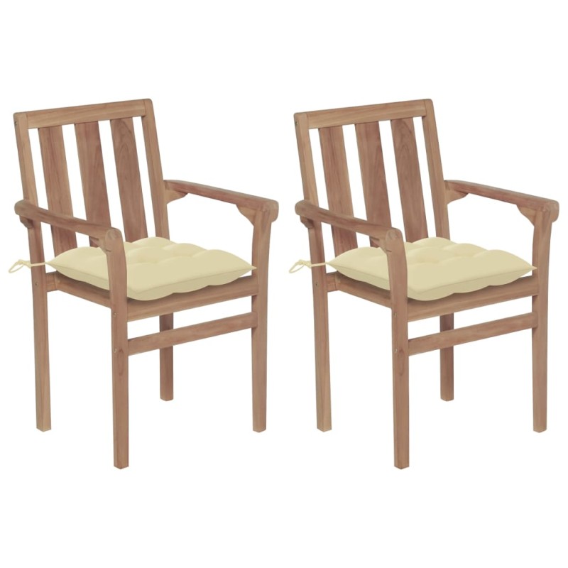 Gartenstühle 2 Stk. mit Cremeweißen Kissen Massivholz Teak Gartenstühle 2 Stk. mit Cremeweißen Kissen Massivholz Teak