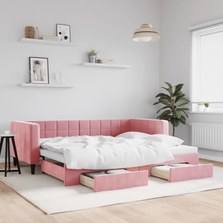 vidaXL Tagesbett Ausziehbar mit Schubladen Rosa 90x200 cm Samt