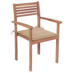 Gartenstühle 4 Stk. mit Beigen Kissen Massivholz Teak