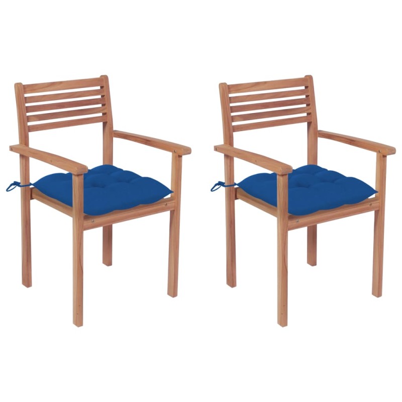 Gartenstühle 2 Stk. mit Blauen Kissen Massivholz Teak Gartenstühle 2 Stk. mit Blauen Kissen Massivholz Teak