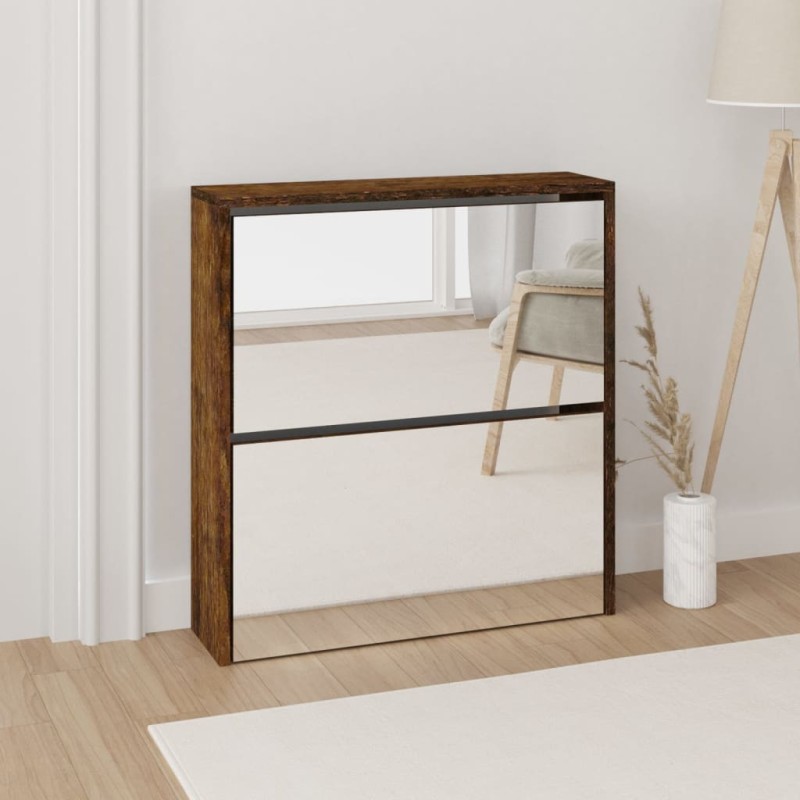 vidaXL Schuhschrank mit Spiegel 2 Fächer Räuchereiche 63x17x67 cm vidaXL Schuhschrank mit Spiegel 2 Fächer Räuchereiche 63x17x67 cm