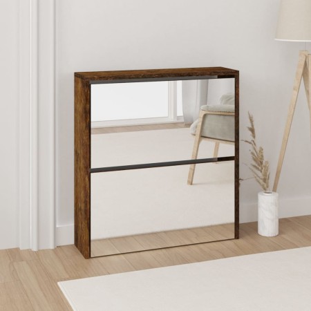 vidaXL Schuhschrank mit Spiegel 2 Fächer Räuchereiche 63x17x67 cm