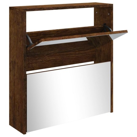 vidaXL Schuhschrank mit Spiegel 2 Fächer Räuchereiche 63x17x67 cm