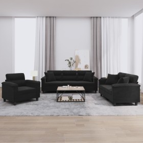 vidaXL 3-tlg. Sofagarnitur mit Kissen Schwarz Mikrofasergewebe
