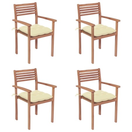 Gartenstühle 4 Stk. mit Cremeweißen Kissen Massivholz Teak