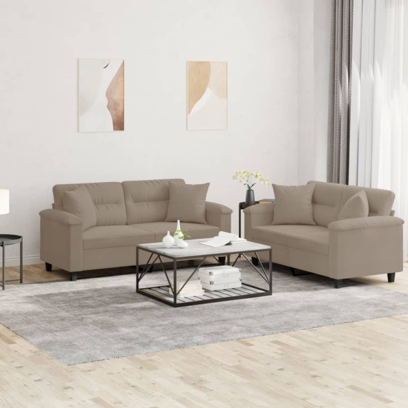 vidaXL 2-tlg. Sofagarnitur mit Kissen Taupe Mikrofasergewebe vidaXL 2-tlg. Sofagarnitur mit Kissen Taupe Mikrofasergewebe