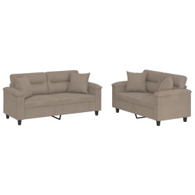 vidaXL 2-tlg. Sofagarnitur mit Kissen Taupe Mikrofasergewebe
