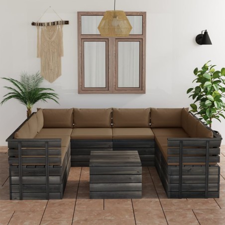 vidaXL 9-tlg. Garten-Sofagarnitur aus Paletten mit Kissen Kiefernholz