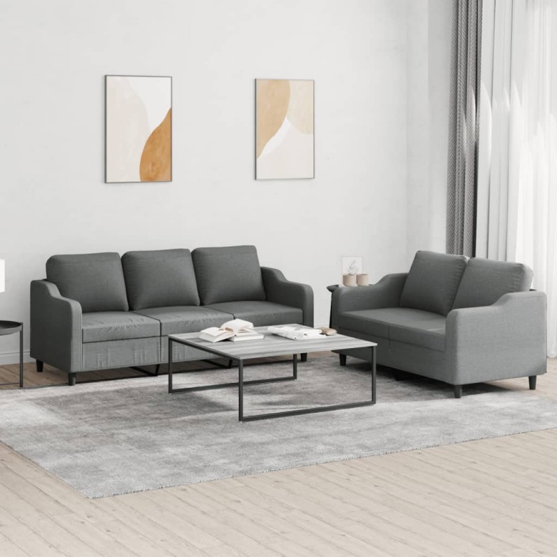 vidaXL 2-tlg. Sofagarnitur mit Kissen Dunkelgrau Stoff vidaXL 2-tlg. Sofagarnitur mit Kissen Dunkelgrau Stoff