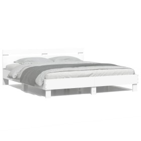 vidaXL Bettgestell mit Kopfteil und LED-Beleuchtung Weiß 200x200 cm