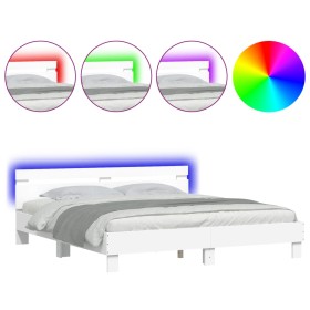vidaXL Bettgestell mit Kopfteil und LED-Beleuchtung Weiß 200x200 cm