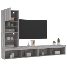 vidaXL 4-tlg. Wohnwand mit LED-Beleuchtung Grau Sonoma Holzwerkstoff