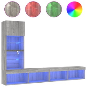 vidaXL 4-tlg. Wohnwand mit LED-Beleuchtung Grau Sonoma Holzwerkstoff