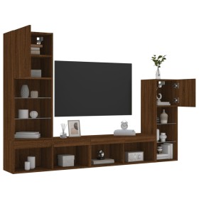 vidaXL 4-tlg. Wohnwand mit LED-Beleuchtung Braun Eiche Holzwerkstoff