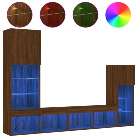 vidaXL 4-tlg. Wohnwand mit LED-Beleuchtung Braun Eiche Holzwerkstoff