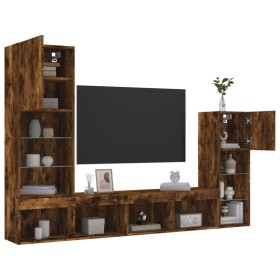 vidaXL 4-tlg. Wohnwand mit LED-Beleuchtung Räuchereiche Holzwerkstoff