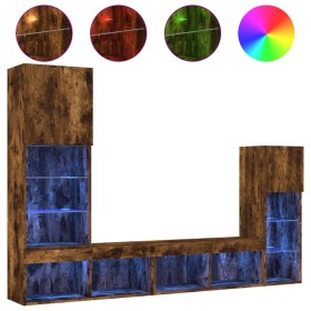vidaXL 4-tlg. Wohnwand mit LED-Beleuchtung Räuchereiche Holzwerkstoff