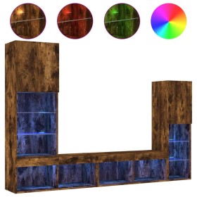 vidaXL 4-tlg. Wohnwand mit LED-Beleuchtung Räuchereiche Holzwerkstoff