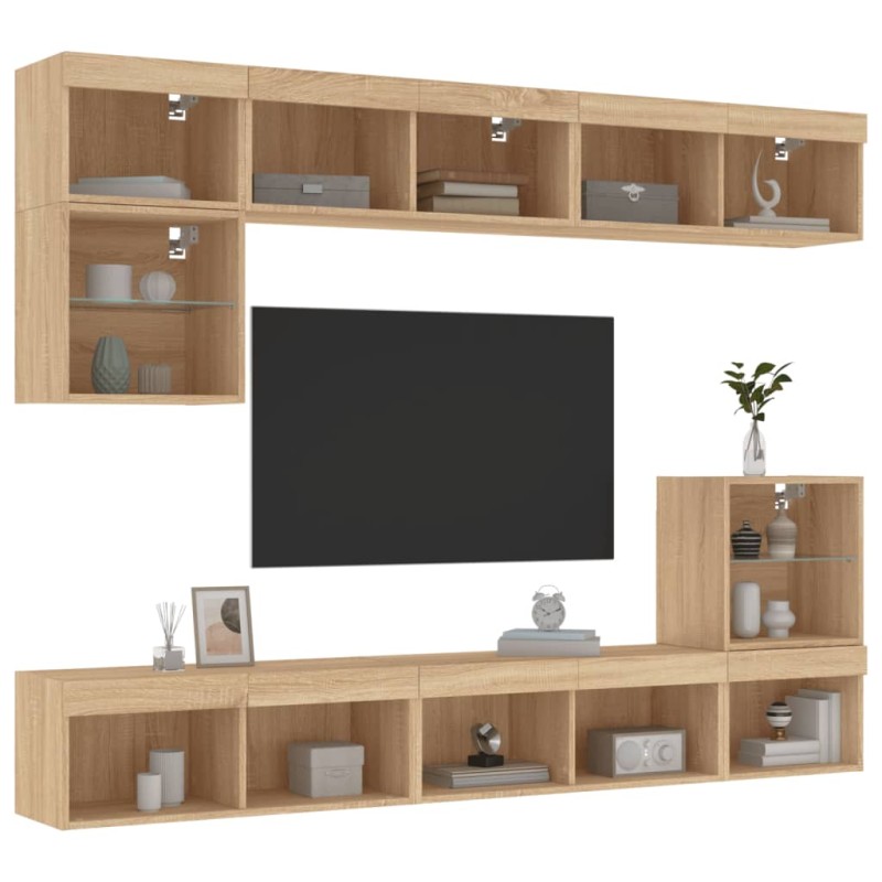 vidaXL 8-tlg. Wohnwand mit LED-Beleuchtung Sonoma-Eiche Holzwerkstoff vidaXL 8-tlg. Wohnwand mit LED-Beleuchtung Sonoma-Eiche Holzwerkstoff