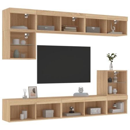 vidaXL 8-tlg. Wohnwand mit LED-Beleuchtung Sonoma-Eiche Holzwerkstoff
