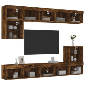 vidaXL 8-tlg. Wohnwand mit LED-Beleuchtung Räuchereiche Holzwerkstoff