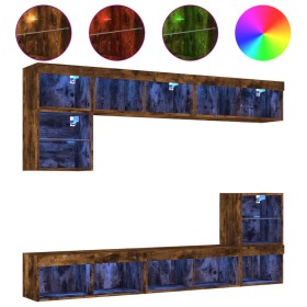 vidaXL 8-tlg. Wohnwand mit LED-Beleuchtung Räuchereiche Holzwerkstoff