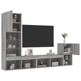 vidaXL 4-tlg. Wohnwand mit LED-Beleuchtung Grau Sonoma Holzwerkstoff