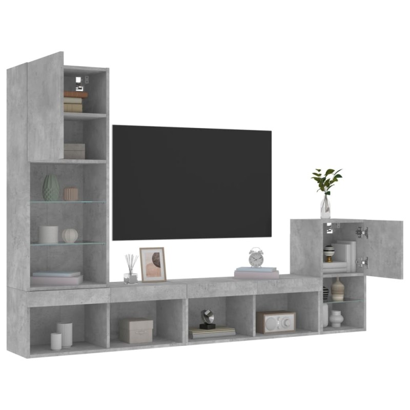 vidaXL 4-tlg. Wohnwand mit LED-Beleuchtung Betongrau Holzwerkstoff vidaXL 4-tlg. Wohnwand mit LED-Beleuchtung Betongrau Holzwerkstoff